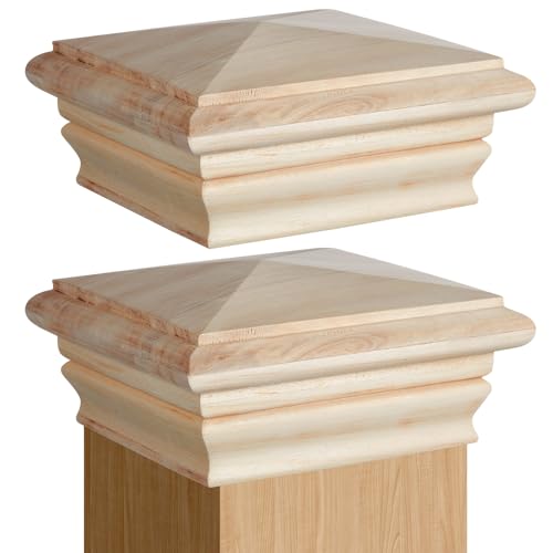 Image of Geetery 2 Pcs 4 x 4 Wood Newel Post Cap Fence Post Cap for Fence Topper Top Resistant Decking Caps for Outdoor Fences, Mailboxes and Decks (Poplar Wood)