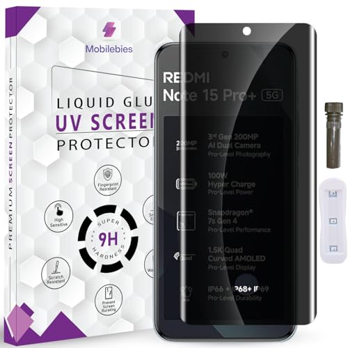 Image of Advanced HD+ UV Privacy Tempered Glass Screen Protector For Redmi Note 15 Pro Plus (6.83 Inch, Pack of 1) Full Adhesive UV Privacy Curved Screen Case Friendly with installation kit
