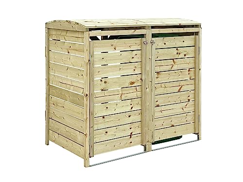 Charles Bentley FSC Certified Double Wooden Wheelie Bin Storage Unit Shed Dustbin - Pressure Treated...