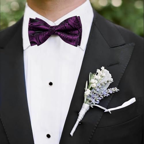 Image of DiBanGu Pre-Tied Bow Ties for Men Silk Adjustable Tuxedo Bowties Pocket Square Cufflinks Set with Lapel Pin Jacquard Woven