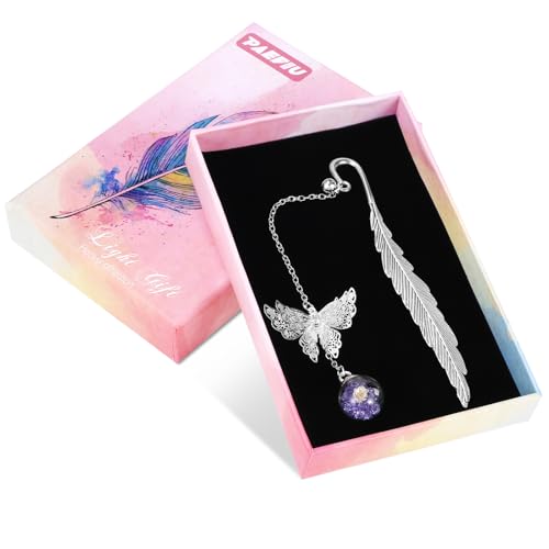 Lesezeichen Geschenk, Lesezeichen Metall Bookmark mit Schmetterling-Geschenk für Leseratten zum Lesen Lehrer Schüler Abschlussgeschenke hübsches Lesezeichen- Lila Anhänger