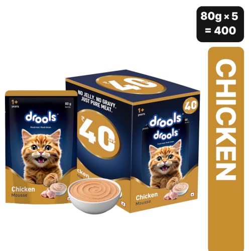 Image of Drools Adult Cat Wet Mousse 80g Pack of 5, 400g | Chicken Flavour | Rich in Protein | Promotes Hydration & Easy to Digest| No Artificial Flavours | Packed with Essential Vitamins & Antioxidants