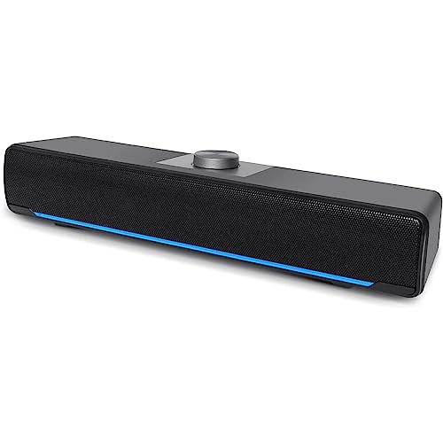 HEANTTV Altoparlante per computer, altoparlante stereo Bluetooth 5.0 a barriera elettroacustica con luce LED blu e connessione ausiliaria USB per monitor di computer da scrivania