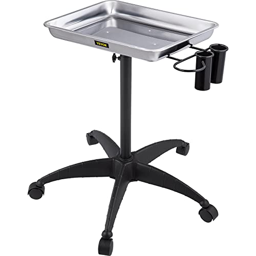 Image of VEVOR Stainless Steel Salon Tray, Adjustable Height Mayo Stand Medical Tray, Tattoo Tray Lab Cart with 2 Cups and Metal Ring for SPA, Clinic, Personal Care, Lab, Hospital, Dentistry
