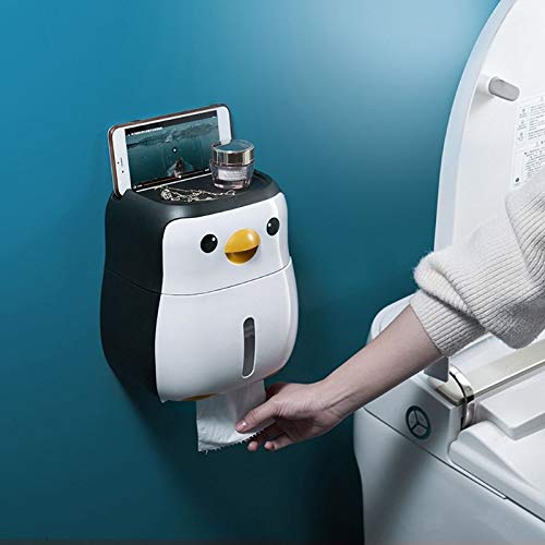 Aerveal Cute Penguin Paper Container Toilet Paper Holder Wall Mounted Tissue Box Shelf Wall Mount Tissue Holder #TOP2