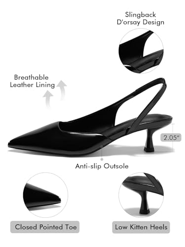 Coutgo Womens Slingback Low Kitten Heels Closed Pointed Toe Pumps D’Orsay Sexy Office Dress Shoes4