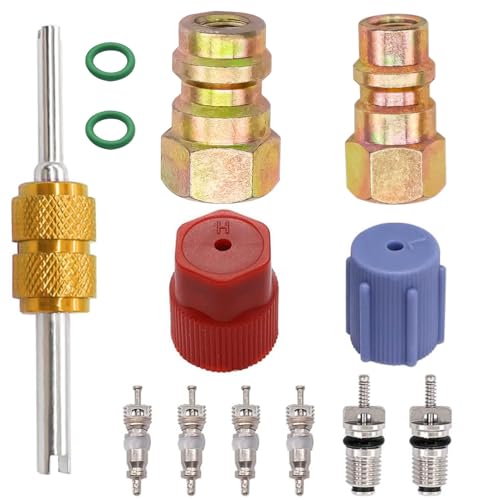 Image of Taiss 11PCS R12 to R134A Conversion Kit,R12 R22 to R134A High /Low Fittings Port with 1 /4''to 7 /16 inch-20 UNF Connection,AC Retrofit Fitting Adapter Kit for AC Air Conditioner Refrigerant System