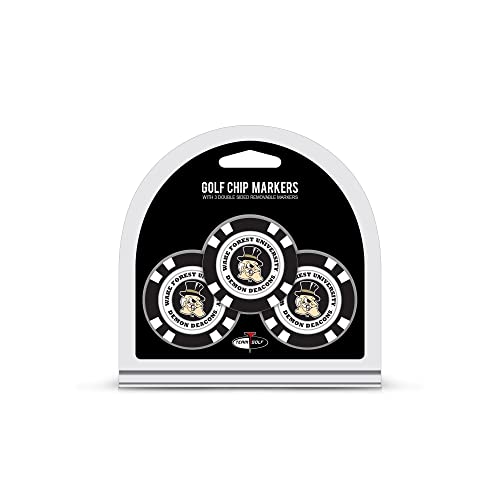 Team Golf NCAA Wake Forest Demon Deacons 3 Pack Golf Chip Ball Markers, Poker Chip Size with Pop Out Smaller Double-Sided Enamel Markers