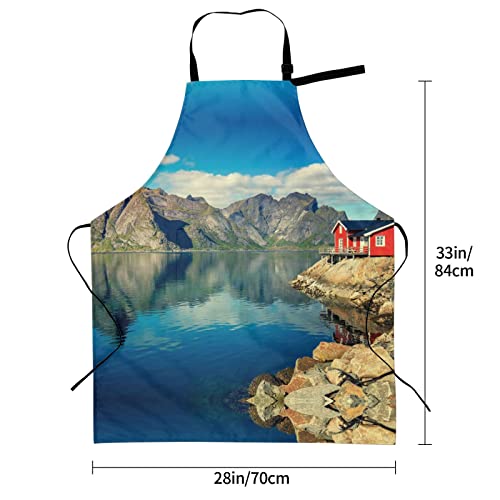 Koolr Norway Fjord Nature Cape Printed Waterproof Apron With 2 Pockets Adjustable Neck Strap Men Women Kitchen Cooking Aprons For Baking,Painting, #TOP3
