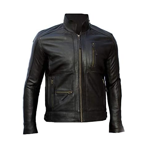 TOPSUM LONDON Mens Genuine Leather Biker Style Bomber Jacket (Small Black) Cover
