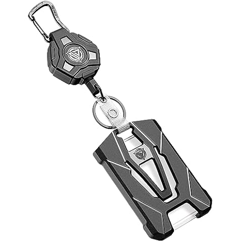 Oaridey Retractable Badge Holders, Heavy Duty Retractable Keychain with Tactical ID Card Holder (Holds 6 Cards) - 31.5” Retractable Badge Reel Key Chain Cover