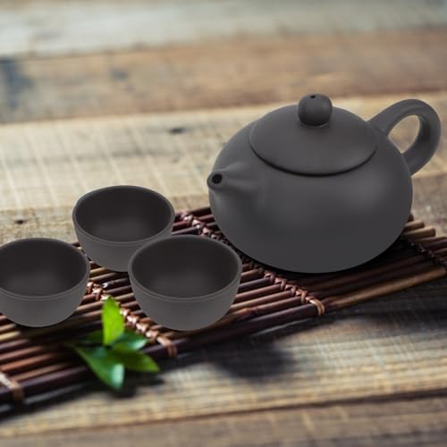 Tetera de arcilla morada hecha a mano SHINEOFI con set de tazas de té 4