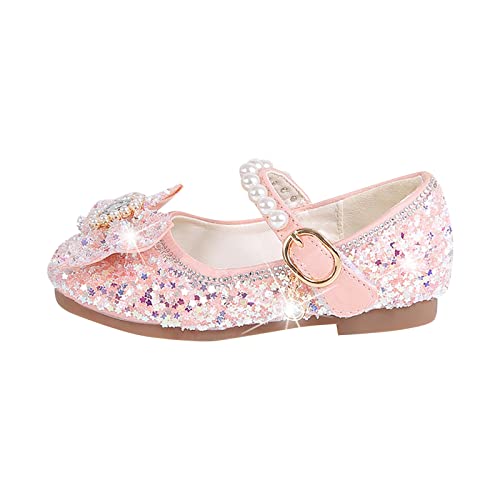 Girls Flat Soled Shoe Dress Shoes Rhinestone Bows Low Heel Princess Flower Wedding Party for Toddler Girls Hiking Shoes (Pink, 10.5 Little Child)