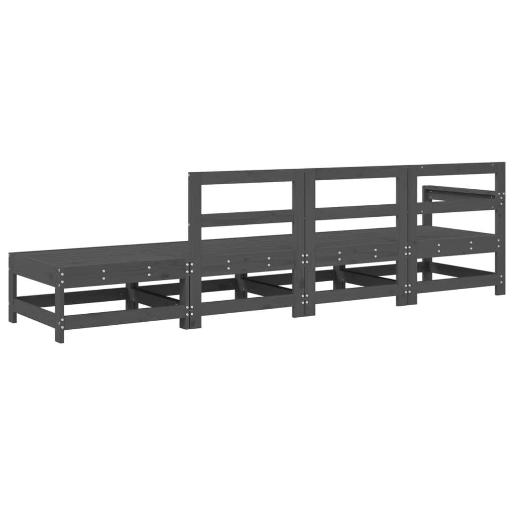 Salon de Jardin 4 pièces Bois Massif de pin Gris canapé Angle modulable avec Fauteuil Pouf accoudoir Dossier pour terrasse extérieur Balcon Jardin Patio détente