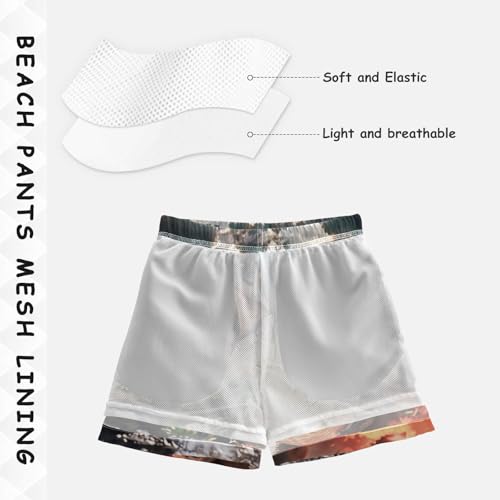 Pigsaly Boys' Swim Board Shorts Jurassic Dinosaurs 3D Fire Boy's Swim Trunks Kids Swimwear M4