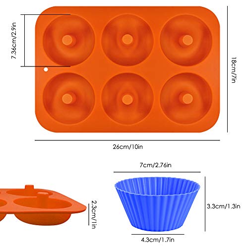 24 Pcs Silicone Cupcake Baking Cups & Non-Stick Donut Pan, Aifuda Heat Resistance Baking Mold For Cake Cups Liners Muffin Cake Biscuit Bagels #TOP3