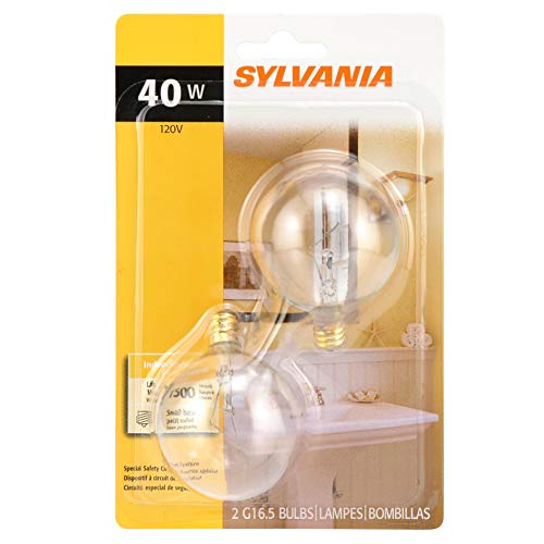 SYLVANIA Home Lighting 13666 Incandescent Bulb, G16.5-40W-2850K, Clear Finish, Candelabra Base, Pack of 2