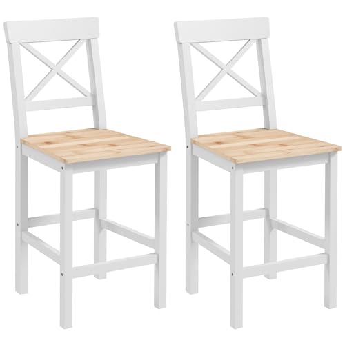 HOMCOM Lot de 2 tabourets de bar, chaises de bar, assise 60,2H cm, dossier haut en croisé et repose-pieds, cadre en bois massif, chaises hautes cuisine, salle...