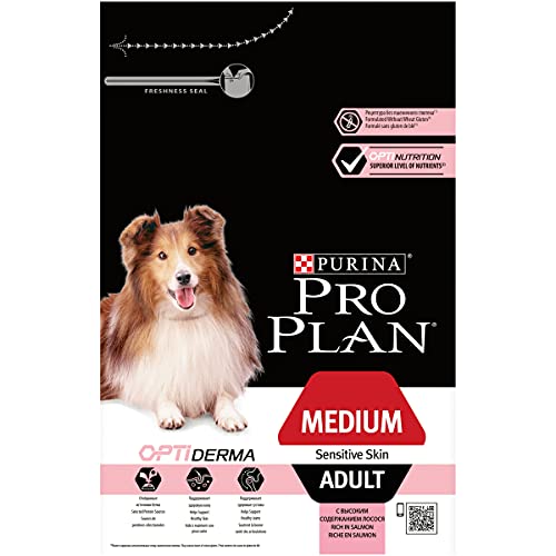 PURINA PRO PLAN Medium Adult Hundefutter trocken mit OPTIDERMA, reich an Lachs, 1er Pack (1 x 3kg) & PURINA PRO PLAN Medium Adult Hundefutter trocken mit OPTIBALANCE, reich an Huhn, 1er Pack (1 x 3kg)