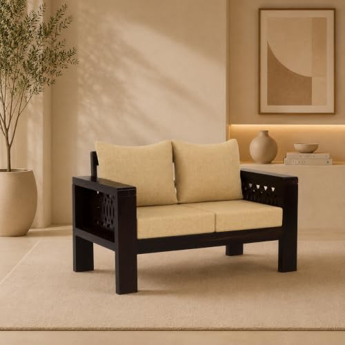 Image of NATRAJ ART & CRAFT Sheesham Wood 2 Seater Sofa Set for Living Room | Wooden Sofa Set for Living Room Furniture (2 Seater, Walnut Finish)