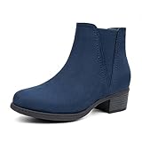 VJH confort Damen Stiefeletten Elastische Chunky Low Heel Chelsea Booties mit Reißverschluss, Marineblau, 40 EU