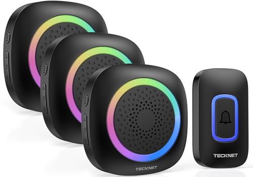 TECKNET Sonnette sans Fil Exterieur Etanche, 400M IP66 Étanche Sonnette sans Fil avec Pile, 3...