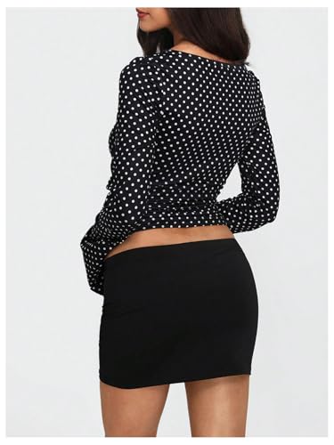 Milumia Women's Polka Dots Bell Sleeve Crop Tee Top Y2K Ruched Slim Fit Going Out T Shirt3