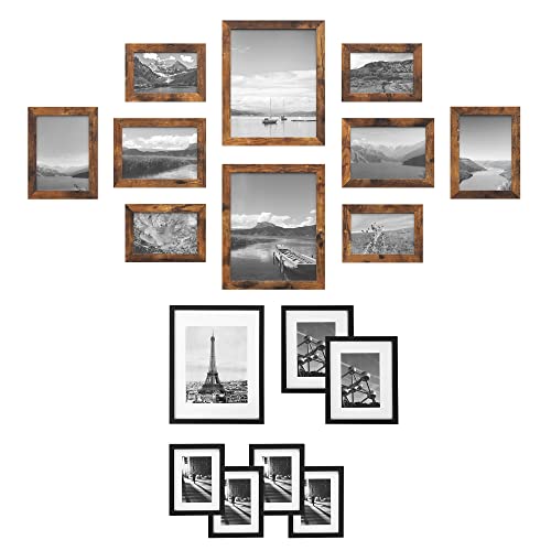 Songmics Picture Frames Bundle With Picture Frames, Set Of 10 With Set Of 7, Rustic Brown And Black Urpf010X01 And Urpf37Bk #TOP29