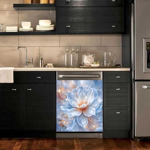 Image of BVBOX Dishwasher Magnet Cover 23 inchx26 inch, Reusable Magnetic Refrigerator Covers, Decorative Magnets Cover Fridge Door Skin Panel Stickers for Home Kitchen Appliance (Blue Lotus, 23 inchx26 inch)