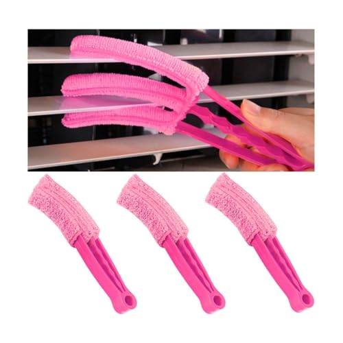 KHGUZ 3PCS Mini Duster for Car Air Vent, Automotive Air Conditioner Cleaner and Brush, Vehicle Blind Dust Cleaning Tool for Keyboard, Window, Shutter, Universal for SUV, Truck, RV?Rose Red?