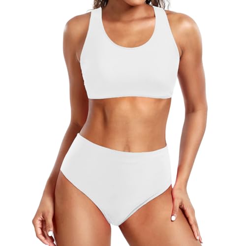 Bikini Tallas Grandes Bikinis Mujer Sin Tirantes Conjunto de Traje de Baño Bikini Interior Triangular Casual Color Sólido para Mujer Bañador Vientre Plano Bañador Secado Rapido (White M)