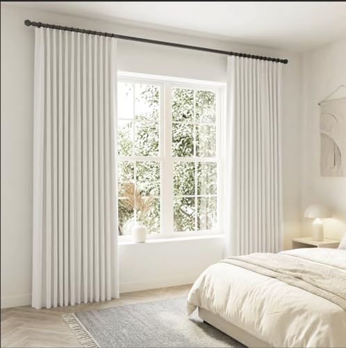 Ivory Satin Black Out Curtains 96 Inch Long 2 Panel Set, Off White Silky Smooth Fabric, Wave Fold Ring Top or Turn Into Pinch Pleat with Prong Hooks, Floor to Ceiling Drapes for Bedroom Living Room