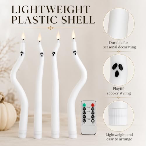 Image of Ghost Flameless LED Taper Candles, 10 Inch Flickering Wax Candles with Remote & Timer, Battery Operated Dripless Tapered Candle for Home Wedding Decor, 4Pack