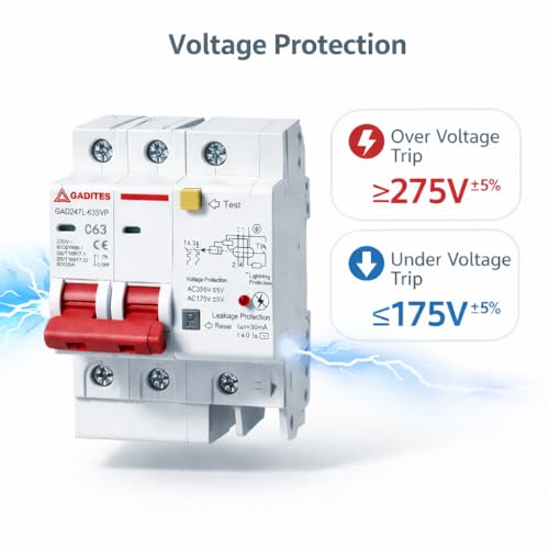 Image of 63 Amp 6-in-1 Electrical Protection Device | Overload, Short Circuit, Leakage (30mA), Lightning, Over & Under Voltage Protection | Switch for Home & Industrial Use (Single Phase)