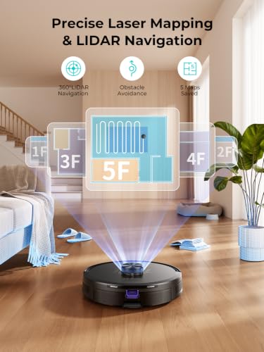 Image of Robot Vacuum and Mop, Upgraded Bagless Robot Vacuum Cleaner with Self-Emptying, 6000Pa Robotic Vacuum with LiDAR Navigation, Smart Mapping, Schedule, App /Alexa Control for Carpet /Pet Hair, Q20 Ultra