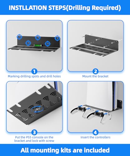 Image of PS5 Wall Mount Aluminum Alloy Compatible with All PS5 Generations Holds Two Controllers Unimpeded Heat Dissipation Ps5 Accessories Universal for Living Room and Bedroom