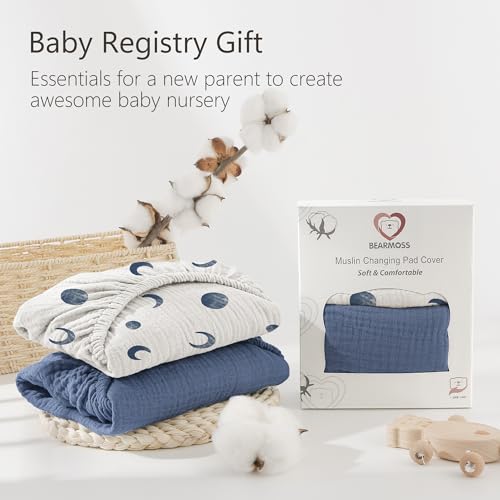 Bearmoss Capa para trocador de fraldas, pacote com 2 capas de musselina [100% algodão], 81 cm x 40,6