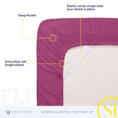 California King Sheet Sets - Breathable Luxury Sheets with Full Elastic & Secure Corner Straps Built In - 1800 Supreme Collection Cal King Deep Pocket Bedding Set, Sheet Set, California King, Berry