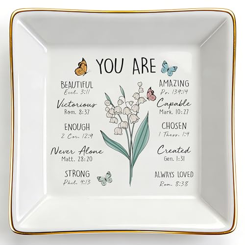 PUDDING CABIN Birthday Gifts for Women Lily of the Valley Scripture Christian Ring Dish