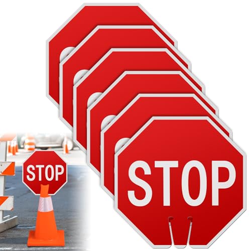 Geetery 6 Pcs 6 Pcs 12x12' Double-sided Stop Signs – Durable PVC Traffic Warning for Cones, Construction Zones, Parking Lots & Kids Safety, Easy to Deploy & Stackable