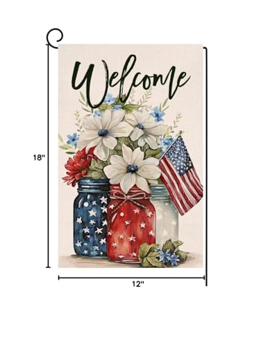 4th-of-July-Floral-Garden-Flag-12×18-Vertical-Double-Sided-Patriotic-Mason-Jar-Flowers-Red-Blue-Memorial-Day-Independence-Day-Holiday-Outside-Decorations-Burlap-Yard-Flag-BW321 4th of July Floral Garden Flag 12×18 Vertical Double Sided Patriotic Mason Jar Flowers Red Blue Memorial Day Independence Day Holiday Outside Decorations Burlap Yard Flag BW321
