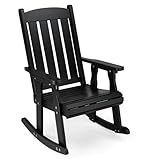 VINGLI Outdoor Rocking Chair, Heavy Duty 600 LBS Wooden Rocking Chair with Comfortable Backrest, Weatherproof Patio Rocker with Ergonomic Design, Solid Fir Wood Rocking Chair for Patio, Garden, Black