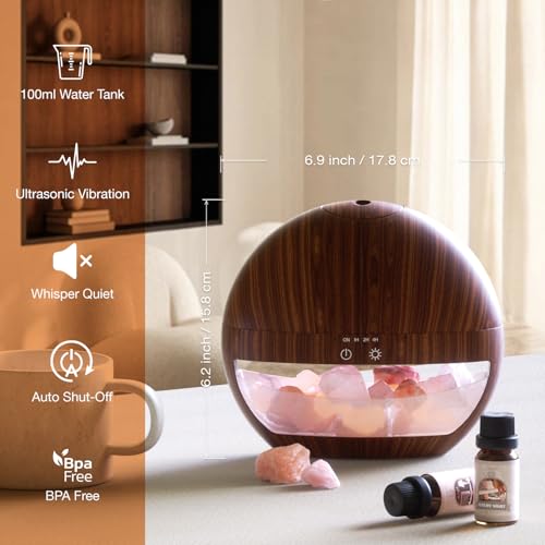 SALUBRITO 2-In-1 Essential Oil Diffuser with Himalayan Salt Lamp, Ultrasonic Aromatherapy Diffuser for Home, Auto Shut-Off, Cool Mist Humidifier, 100ml, Warm Light, Light Wood - Image 6