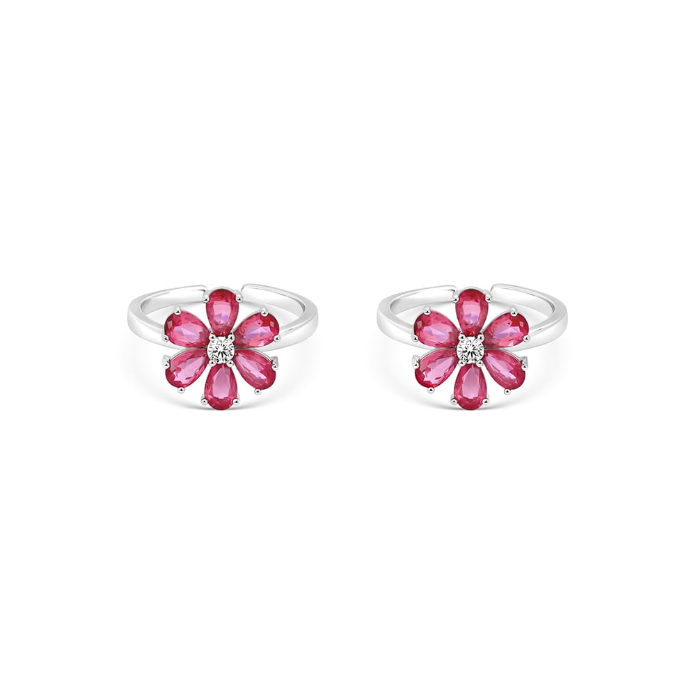 touch925 Pure 925 Silver Petaline Toe Ring for Women | Adjustable Floral Design with Blue CZ Stones | Polished Silver Finish | Elegant Gemstone Toe Ring Gift Jewelry-picture-26