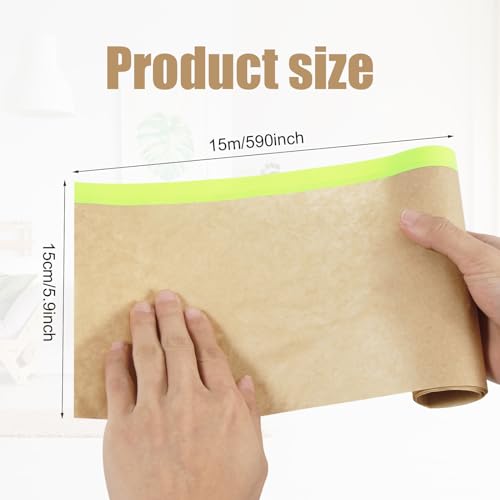 Image of PEUTIER 10 Rolls Pre-Taped Masking Paper, 590x5.9 Inch Paint Masking Tape Adhesive Automotive Painting Covering for Home Furniture Car Body Protection Wall Covering Skirt