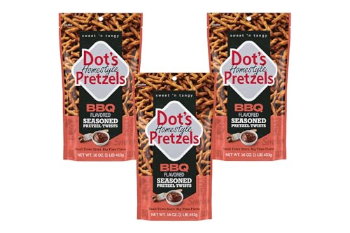 Image of Dot's Homestyle Pretzels BBQ Seasoned Pretzel Twist Snack, 16oz Grocery Sized Bag (Pack of 3)