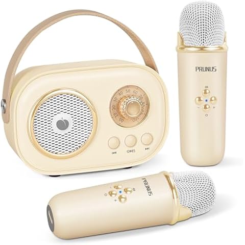 Mini Karaoke Machine for Kids&Adults,Portable Bluetooth Speaker with 2 Wireless Microphones and Stereo Sound Enhanced Bass,Gifts for Girl 3 4 5 6 7 8 9 10 11 12+ Years Old Home Party (Beige) Cover