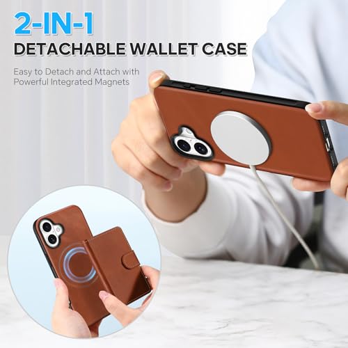 Coque en Cuir iPhone 16 Plus Étui Porte-Cartes Wallet Case Marron - 4