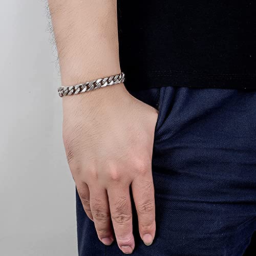 H&Beautimer Fashion 925 Sterling Silver Classic Cuban Chain Bracelet 10Mm-7 "8" 9 "10" Curb Cuban Bracelet Solid Thick Large Link Bracelet For Men & Boys Jewelry Gift (Pattern Style, 8 Inches) #TOP6