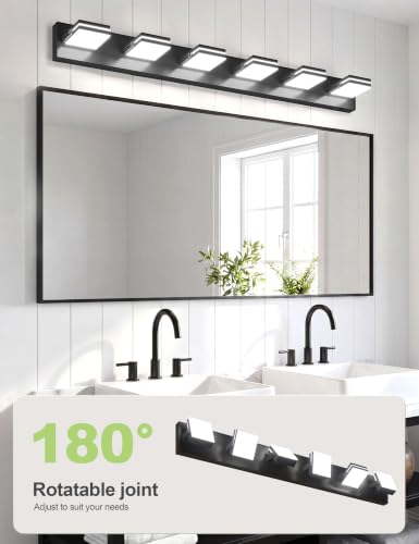 Image of VOLISUN 6 Light Bathroom Vanity Light, 41.8 inch Dimmable Bathroom Light Fixtures Over Mirror, 5 Color Temperatures, 180Rotatable Head, Black LED Vanity Lights for Bathrooms-ETL Certificated